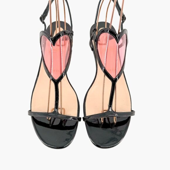 Christian Louboutin Cora PVC Heart T-Strap Flat Sandals EU 40 US 10 Black Patent - Picture 3 of 11